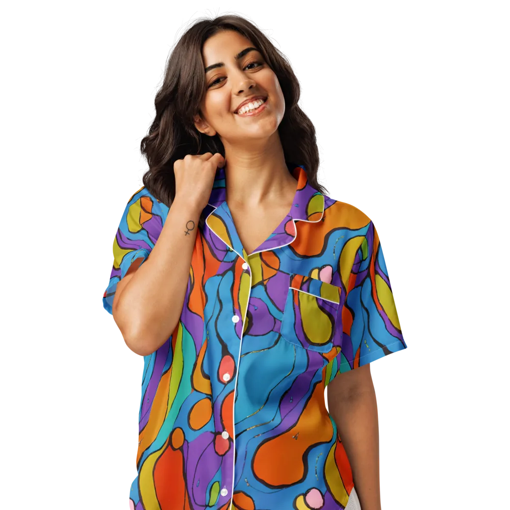 Kaleidoscope Bloom on Women's Short Sleeve Pajama Top — Front