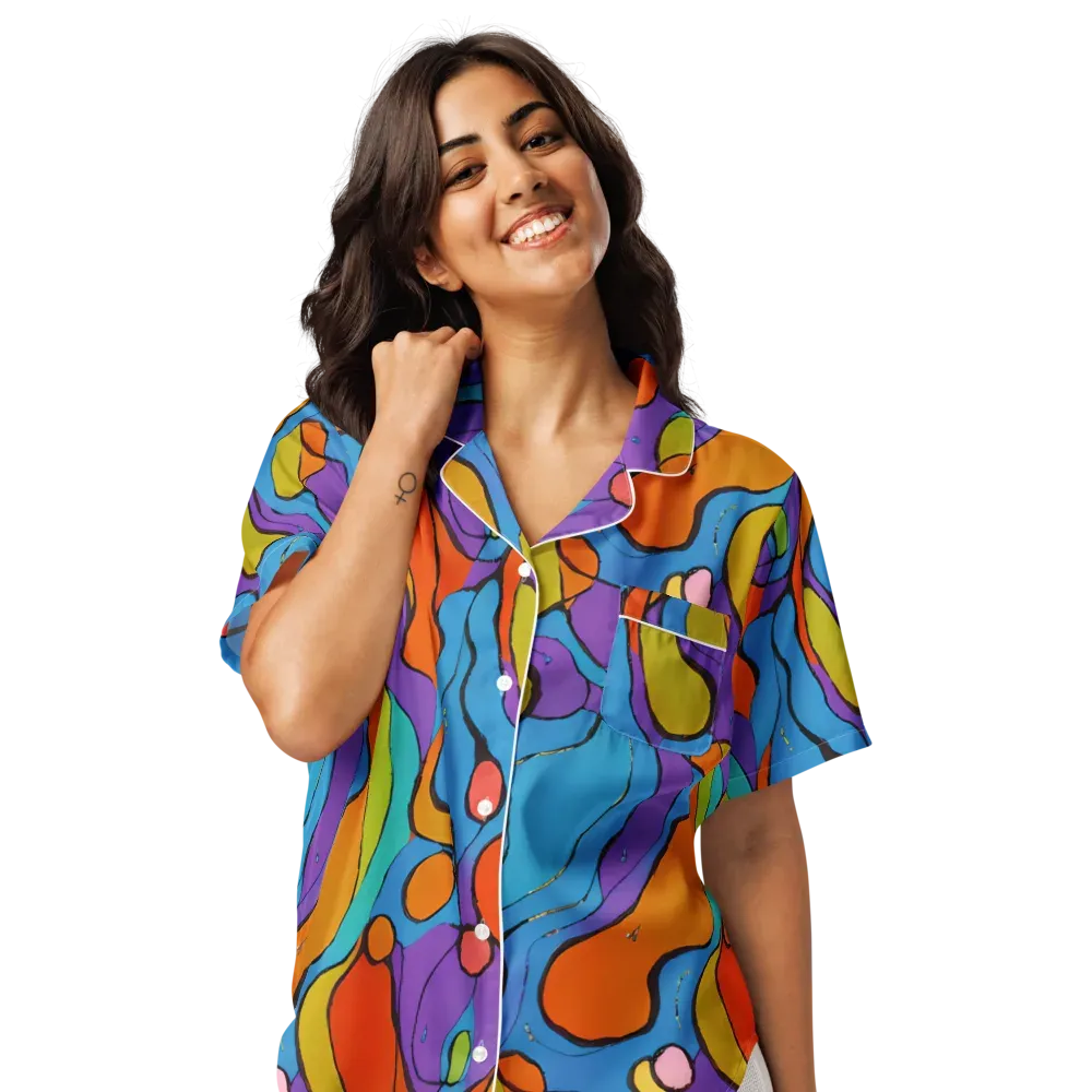 Kaleidoscope Bloom on Women's Short Sleeve Pajama Top — Front