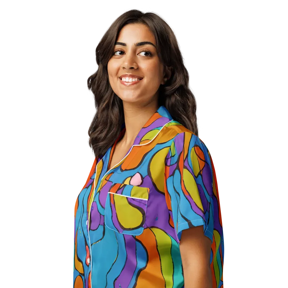 Kaleidoscope Bloom on Women's Short Sleeve Pajama Top — Left Front