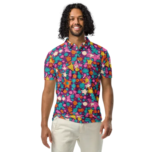 Candy Comet on a Men's Slim Fit Polo Shirt