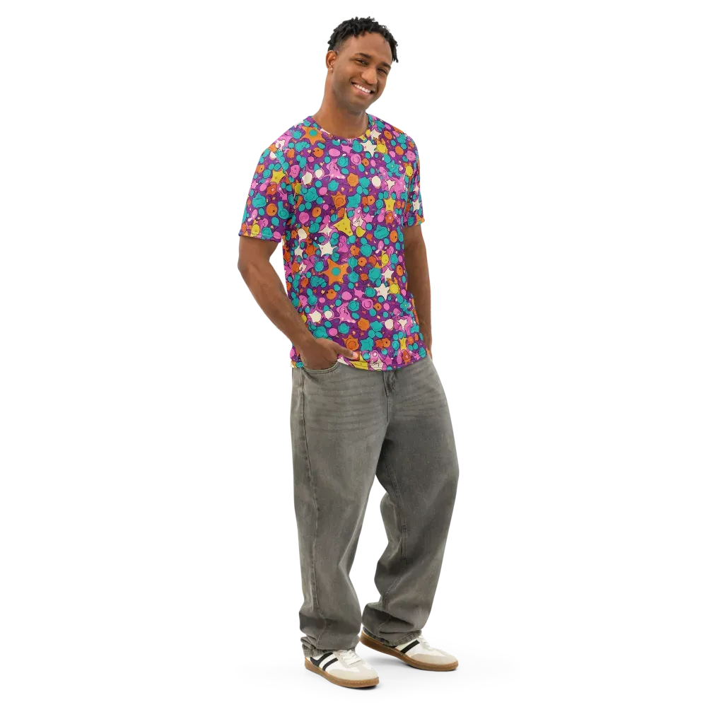 Candy Comet on Men's Cotton Crew Neck T-Shirt — Right Front