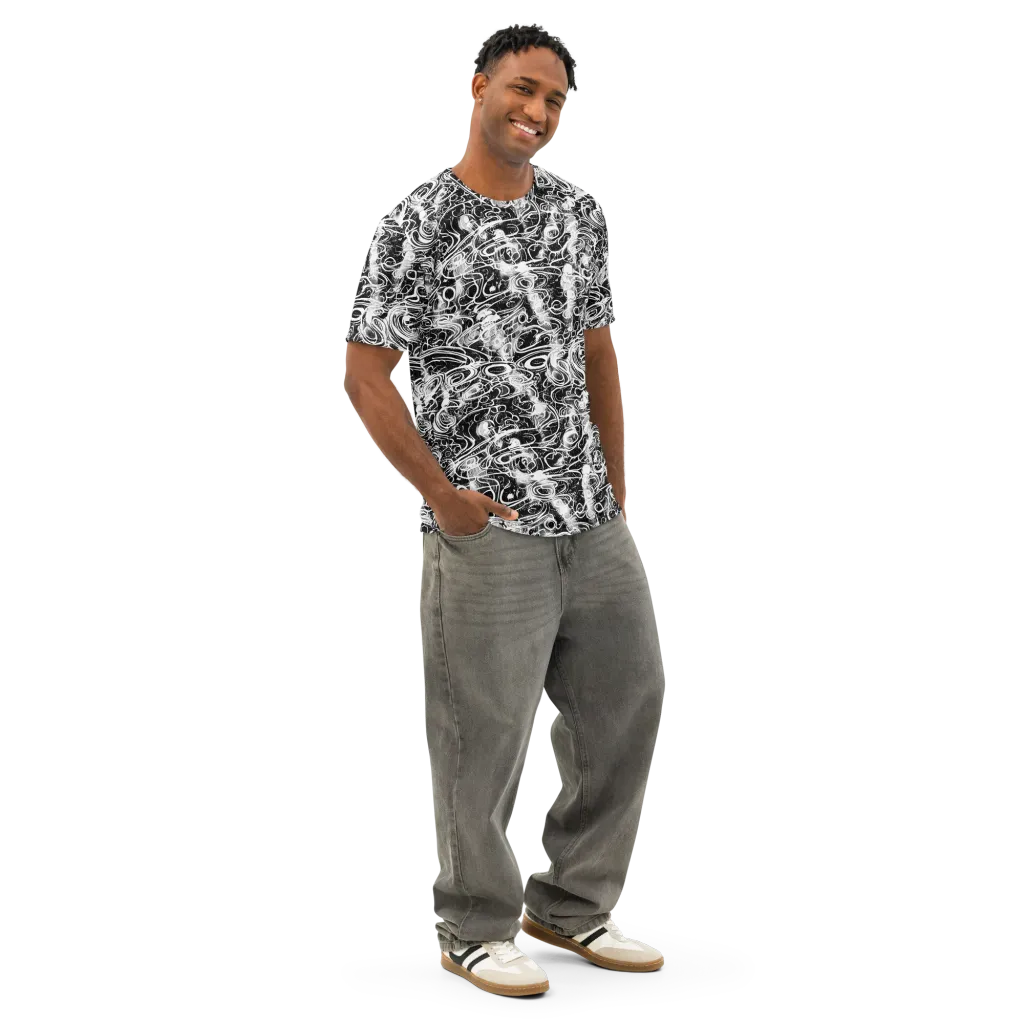 Graphite Whirlpool on Men's Cotton Crew Neck T-Shirt — Right Front
