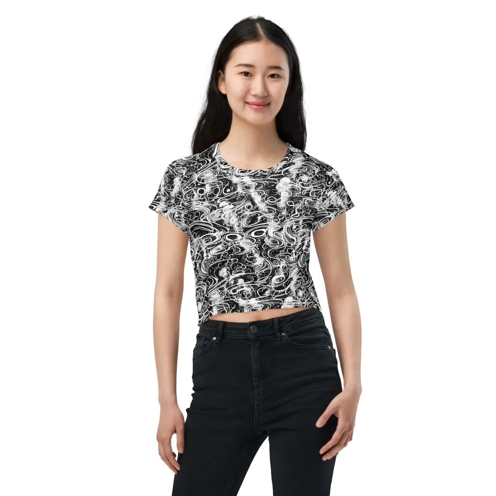 Graphite Whirlpool on Crop Tee — Front