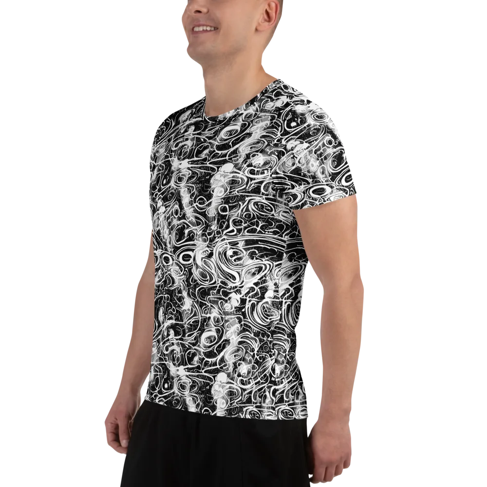 Graphite Whirlpool on Men's Athletic T-Shirt — Left