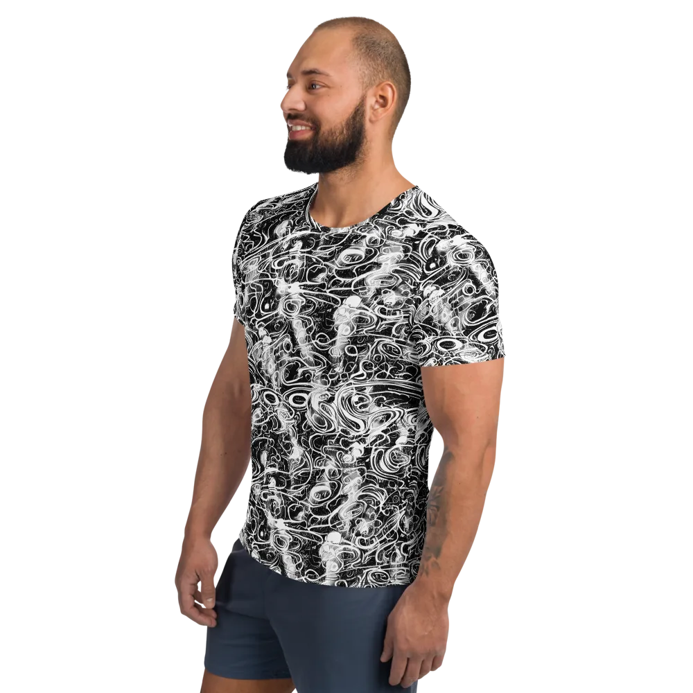Graphite Whirlpool on Men's Athletic T-Shirt — Left