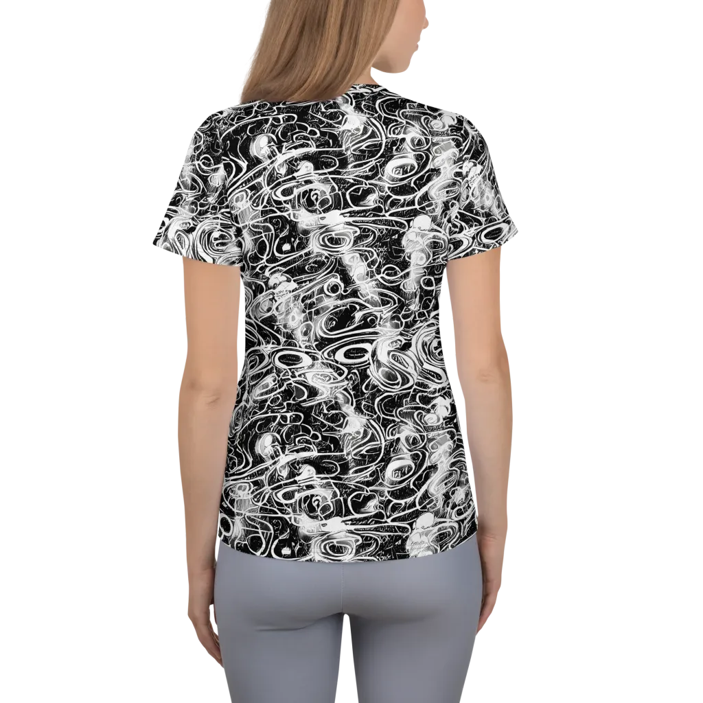 Graphite Whirlpool on Women's Athletic T-Shirt — Back