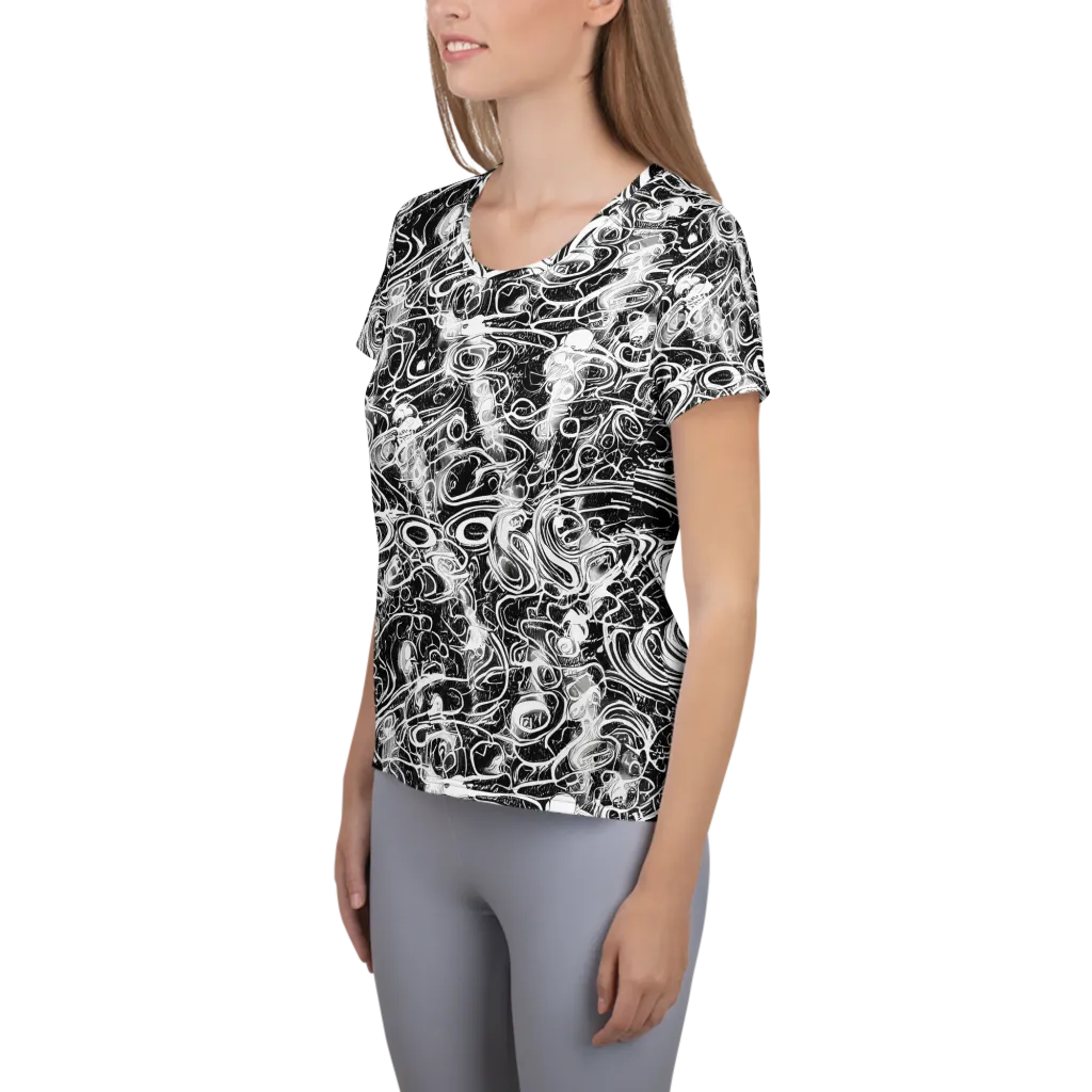 Graphite Whirlpool on Women's Athletic T-Shirt — Left