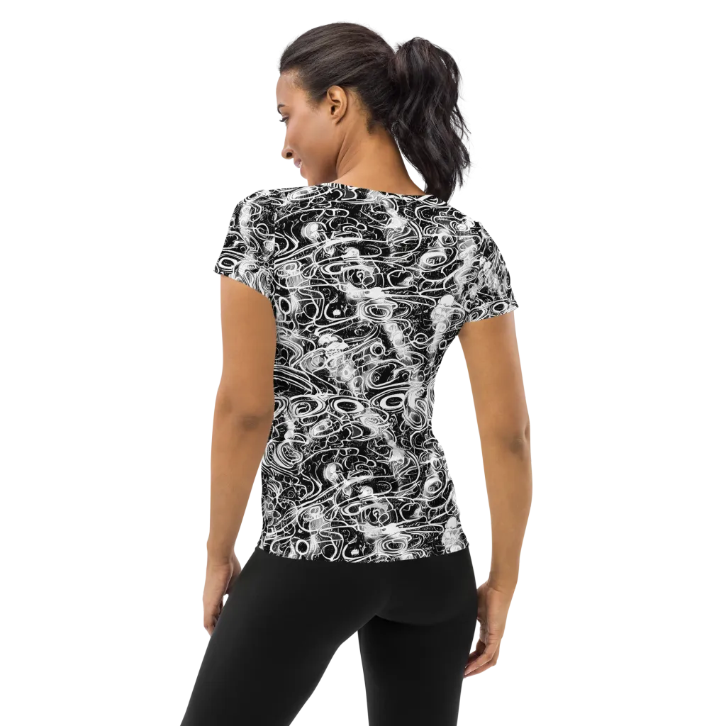 Graphite Whirlpool on Women's Athletic T-Shirt — Back