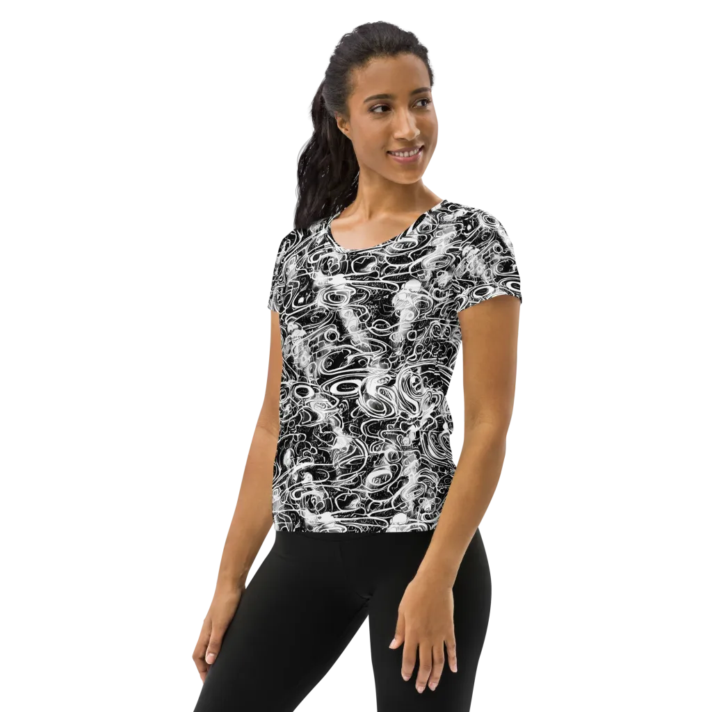 Graphite Whirlpool on Women's Athletic T-Shirt — Left