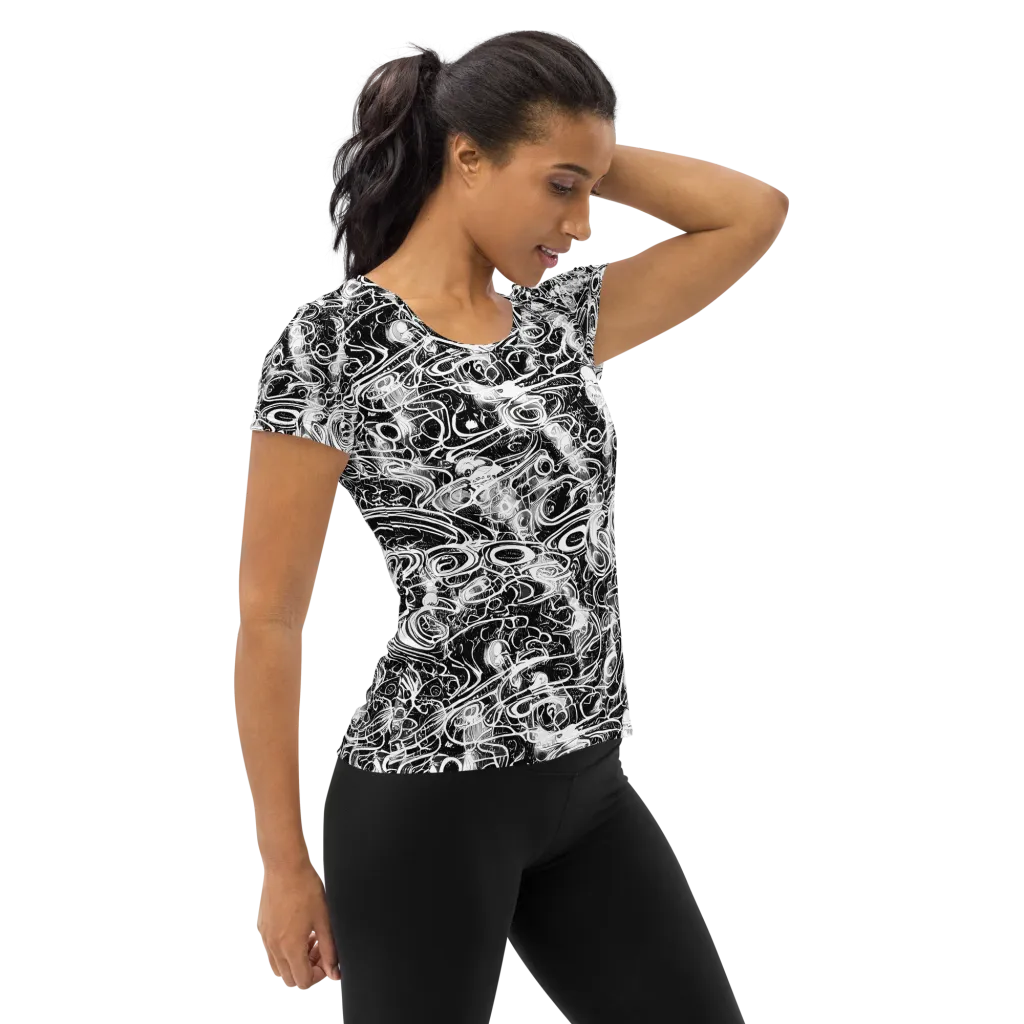 Graphite Whirlpool on Women's Athletic T-Shirt — Right