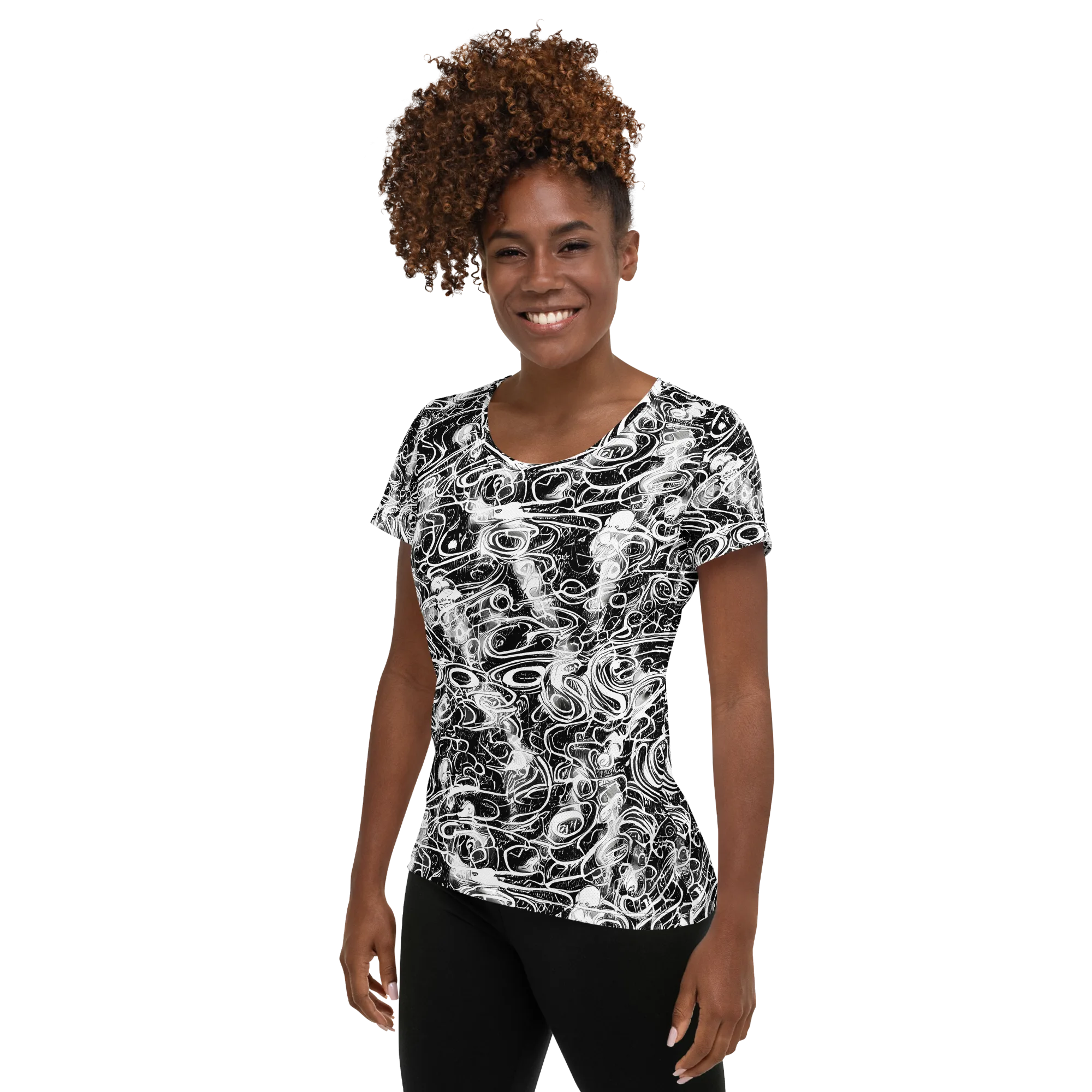 Graphite Whirlpool on Women's Athletic T-Shirt — Left