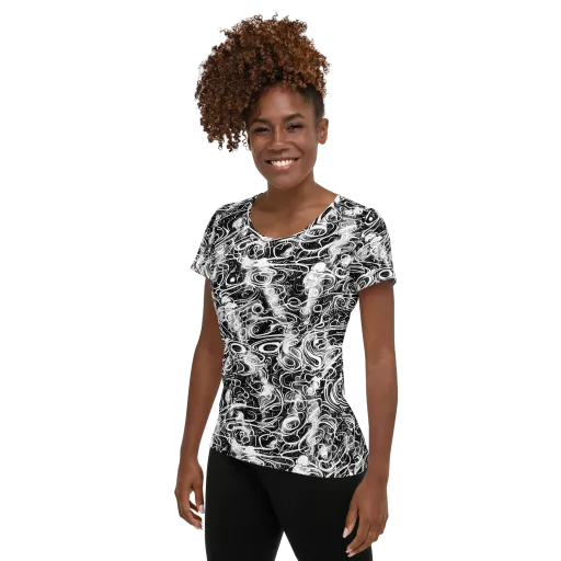 Graphite Whirlpool on a Women's Athletic T-Shirt