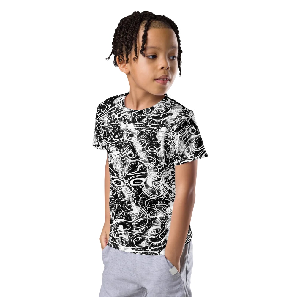 Graphite Whirlpool on Kids Crew Neck T-Shirt — Left Front