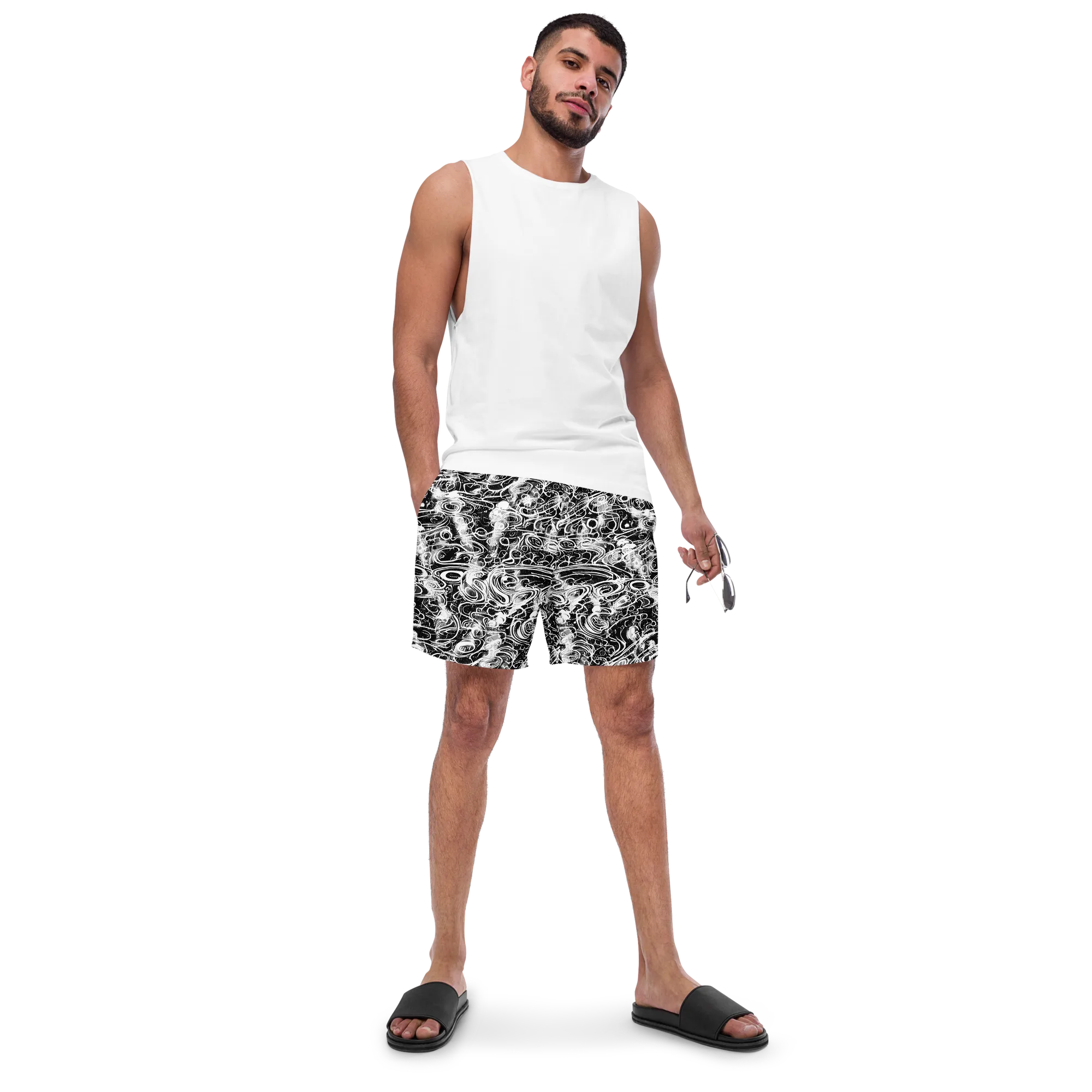 Graphite Whirlpool on Swim Trunks — Front