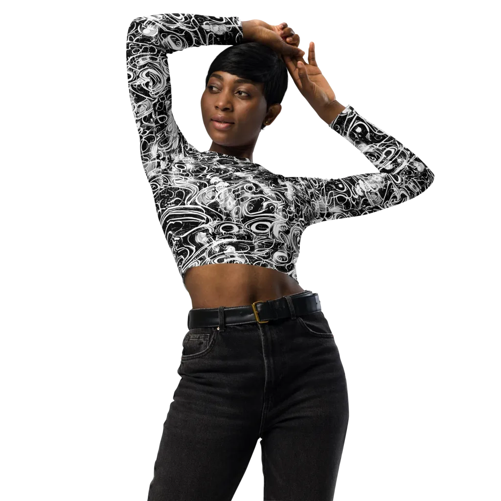 Graphite Whirlpool on Long Sleeve Crop Top — Front