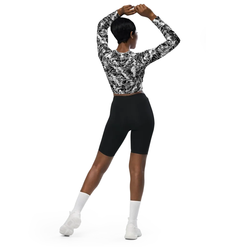 Graphite Whirlpool on Long Sleeve Crop Top — Back