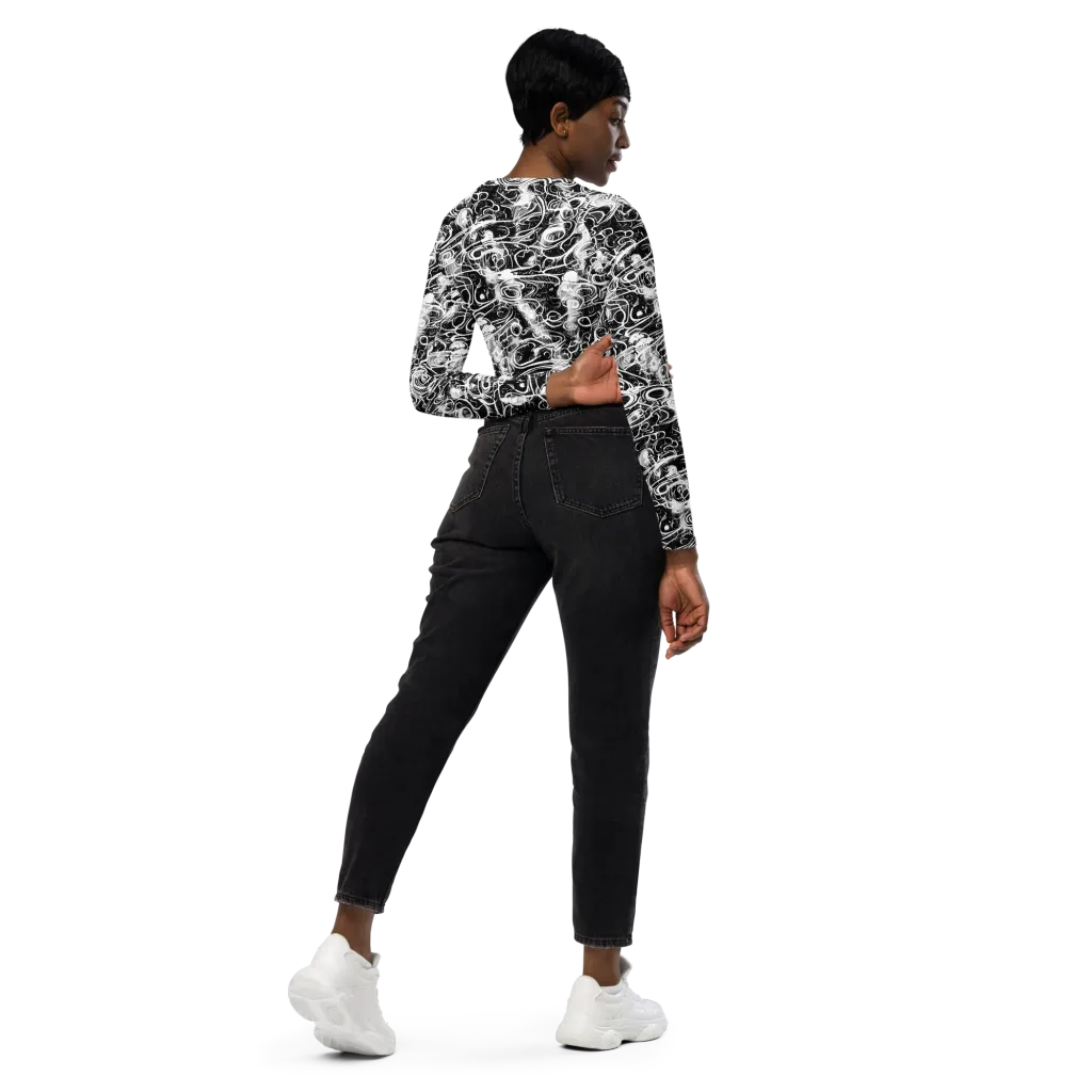Graphite Whirlpool on Long Sleeve Crop Top — Right Back