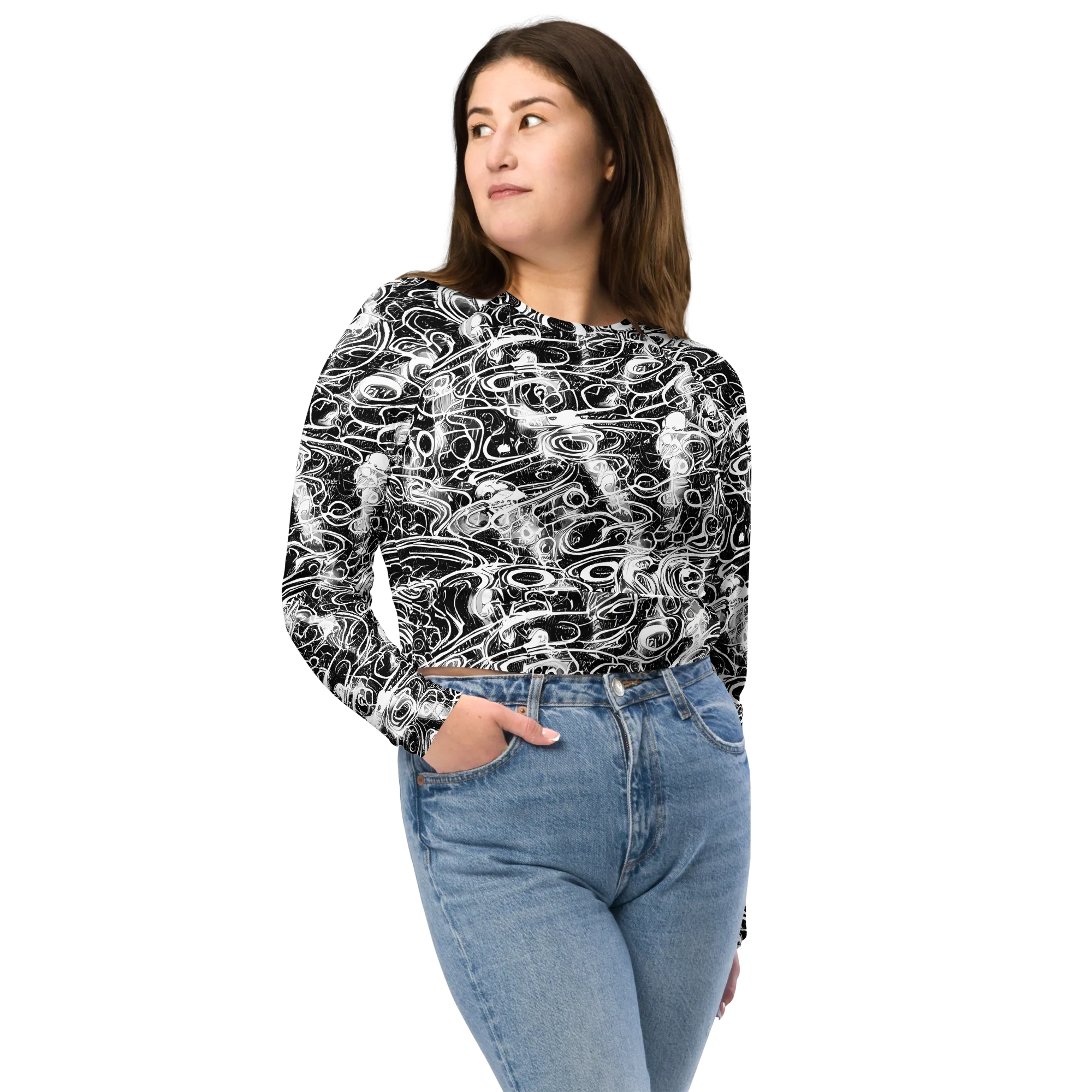 Graphite Whirlpool on Long Sleeve Crop Top — Front