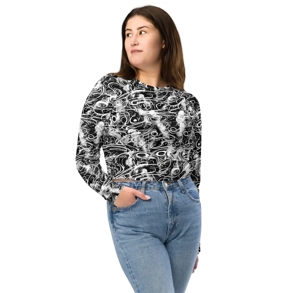Graphite Whirlpool on Long Sleeve Crop Top — Front