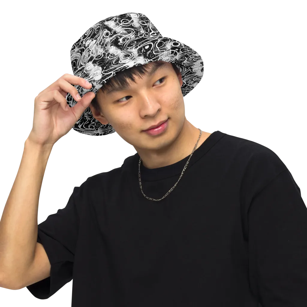 Graphite Whirlpool on Reversible Bucket Hat — Front Inside