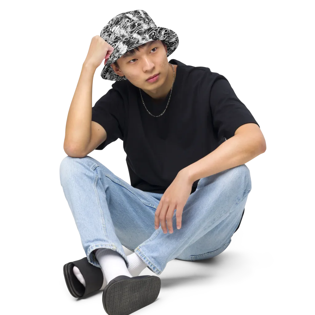 Graphite Whirlpool on Reversible Bucket Hat — Front 2 Inside