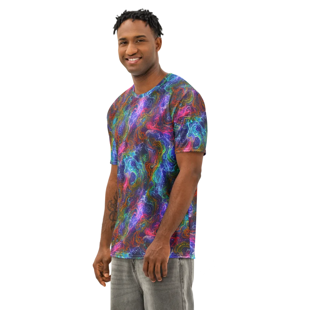 Kaleidoscope Afterdark on Men's Cotton Crew Neck T-Shirt — Left Front