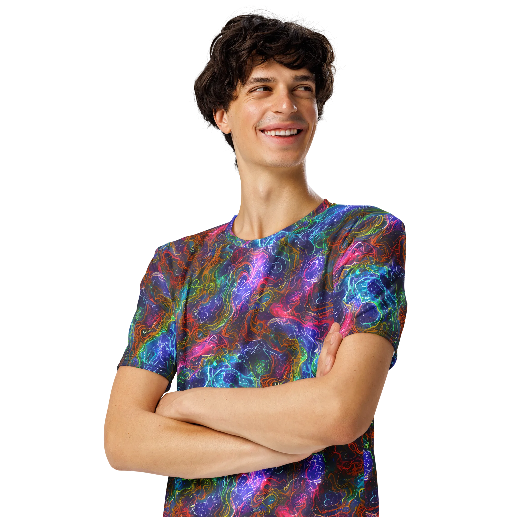 Kaleidoscope Afterdark on Men's Crew Neck T-Shirt — Left Front
