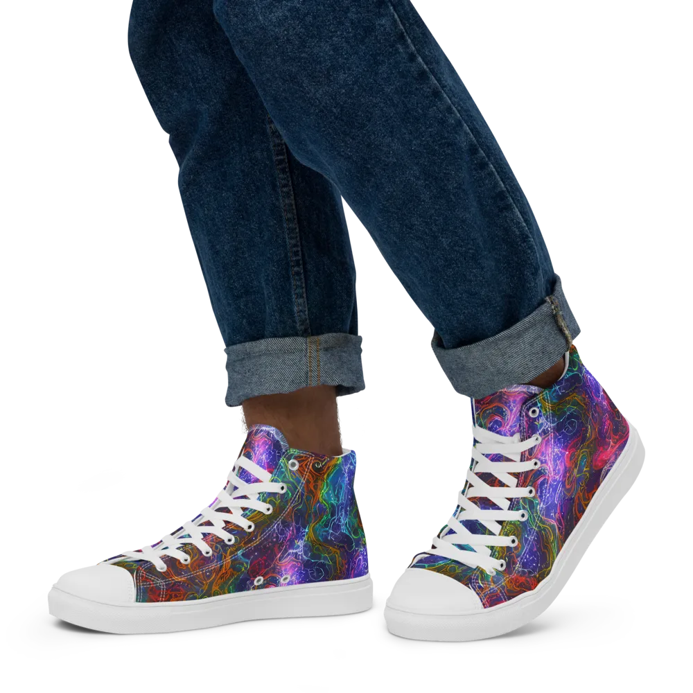 Kaleidoscope Afterdark on Men's High Top Canvas Shoes — Left
