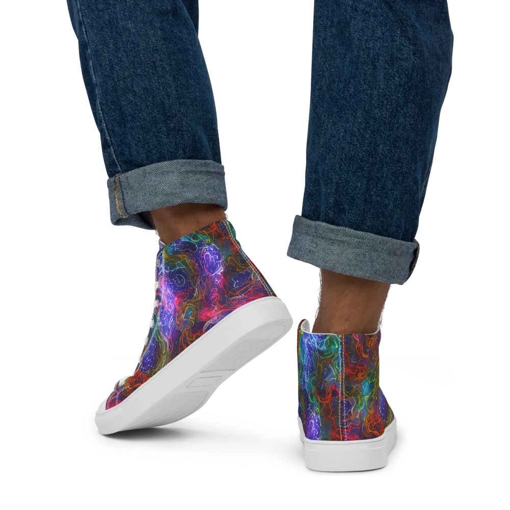 Kaleidoscope Afterdark on Men's High Top Canvas Shoes — Back