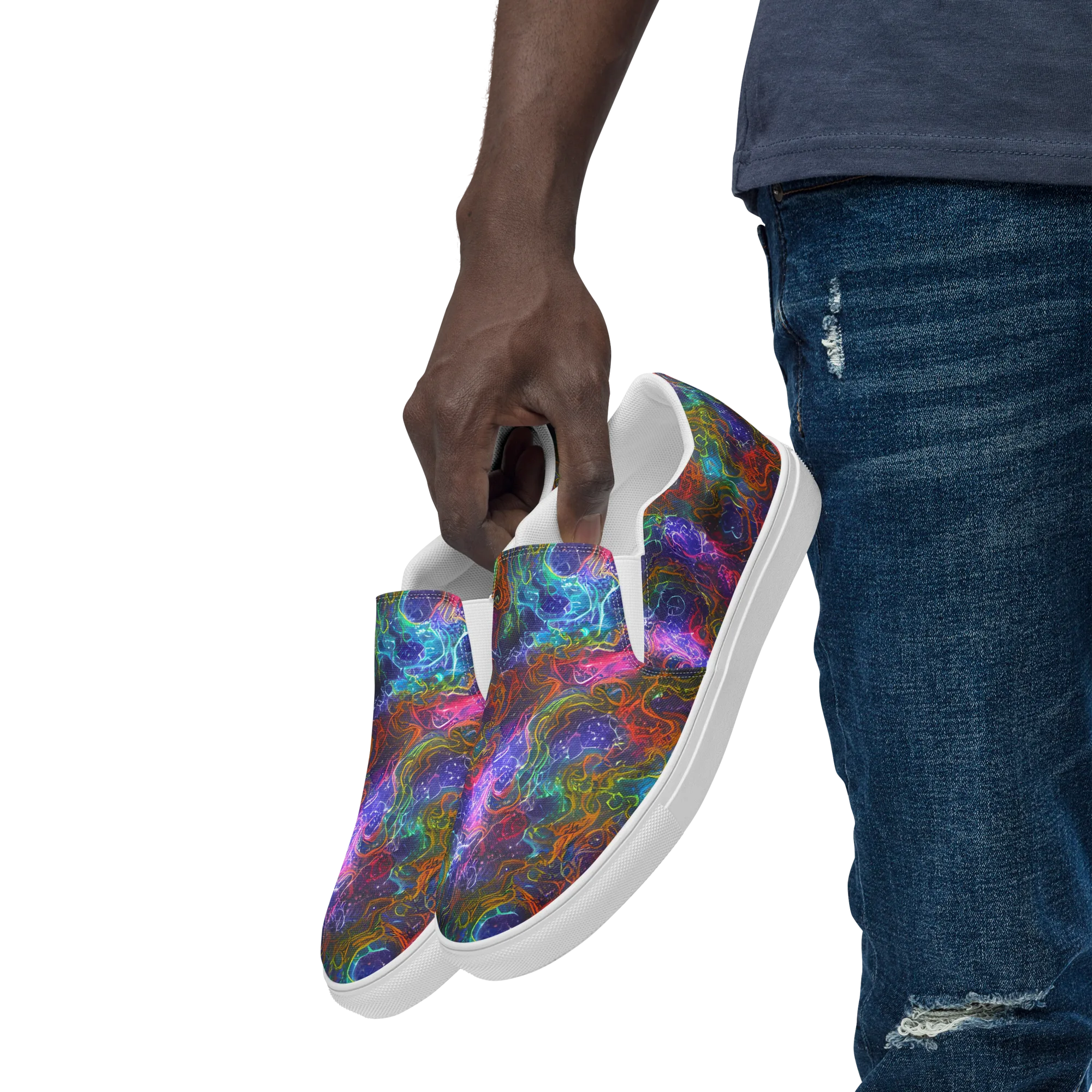 Kaleidoscope Afterdark on Men's Slip-On Canvas Shoes — Left Front