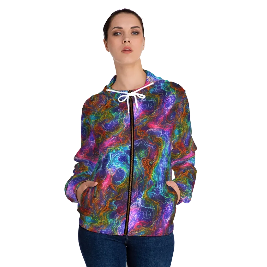 Kaleidoscope Afterdark on Women's Full-Zip Hoodie — Front On Person