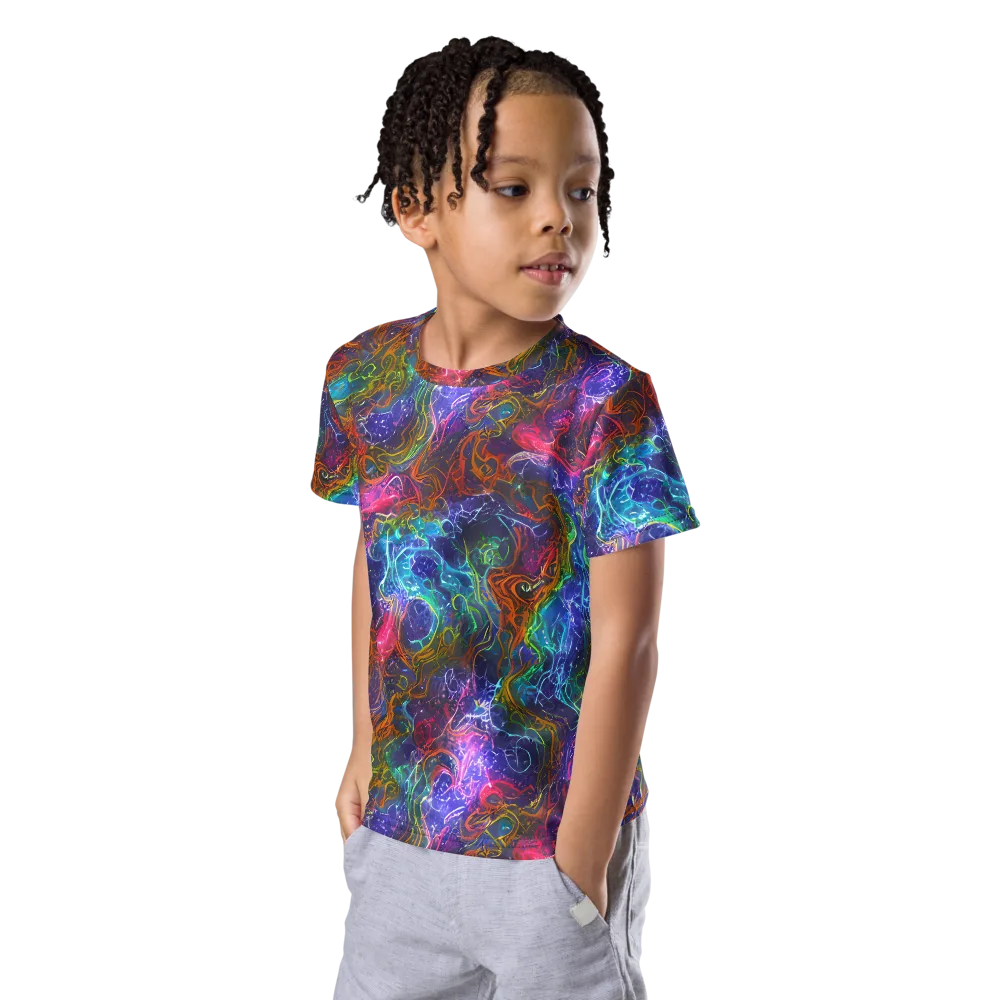 Kaleidoscope Afterdark on Kids Crew Neck T-Shirt — Left Front