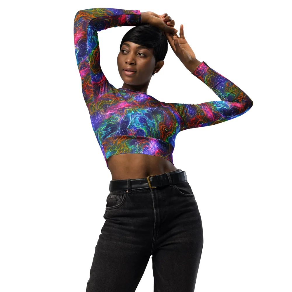Kaleidoscope Afterdark on Long Sleeve Crop Top — Front