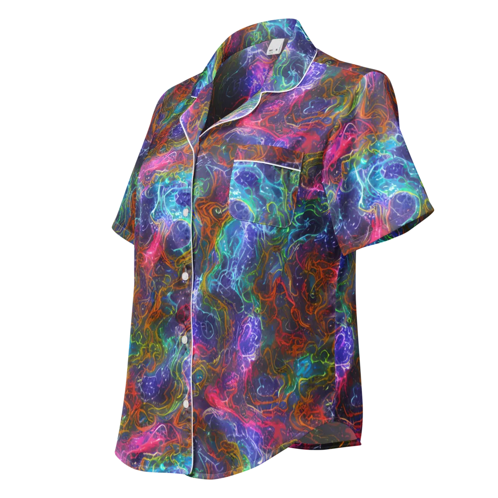 Kaleidoscope Afterdark on Women's Short Sleeve Pajama Top — Left Front
