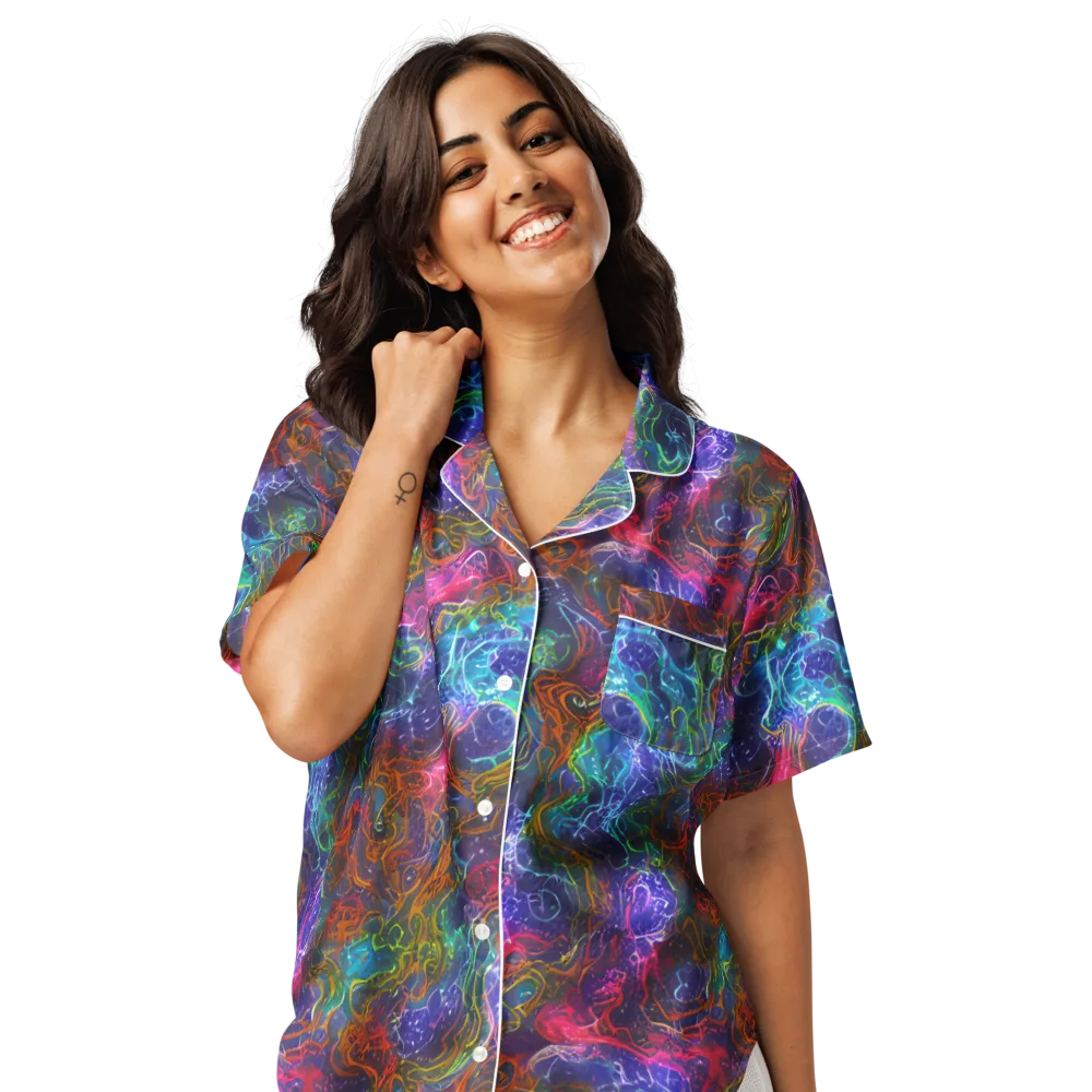 Kaleidoscope Afterdark on Women's Short Sleeve Pajama Top — Front