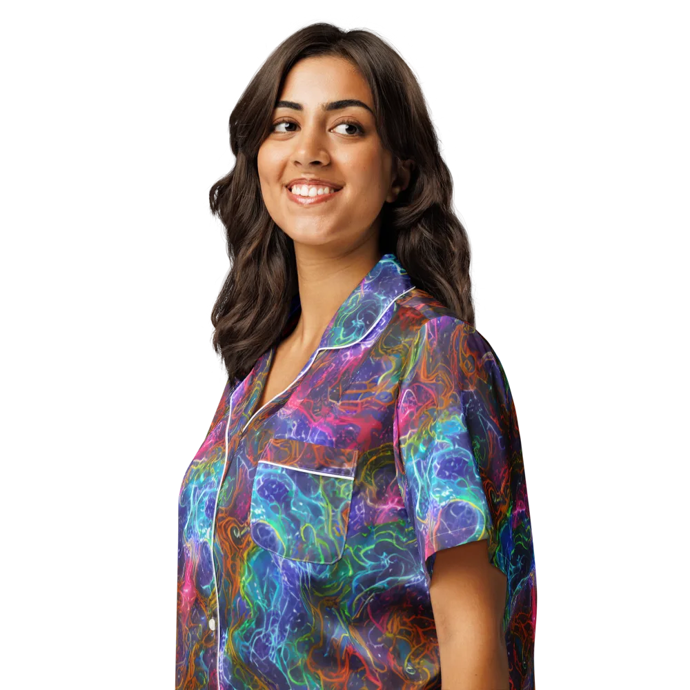 Kaleidoscope Afterdark on Women's Short Sleeve Pajama Top — Left Front