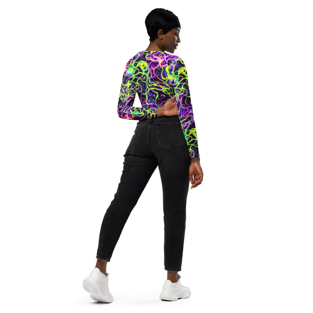 Limewire Lagoon on Long Sleeve Crop Top — Right Back