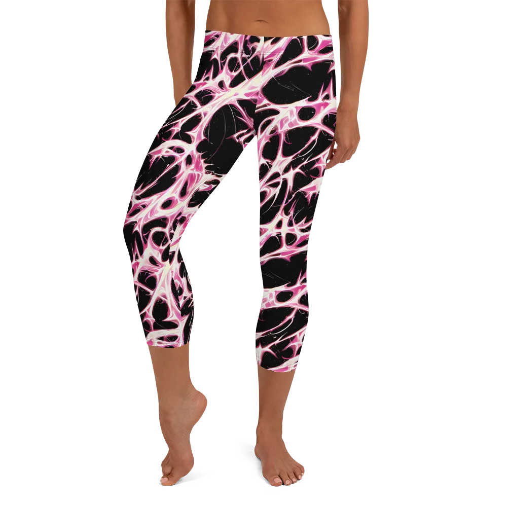 Fuchsia Fracture on Capri Leggings — Front
