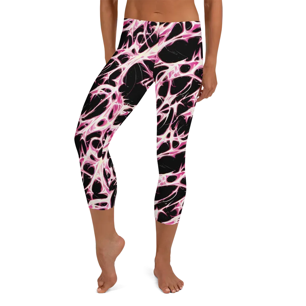 Fuchsia Fracture on Capri Leggings — Front