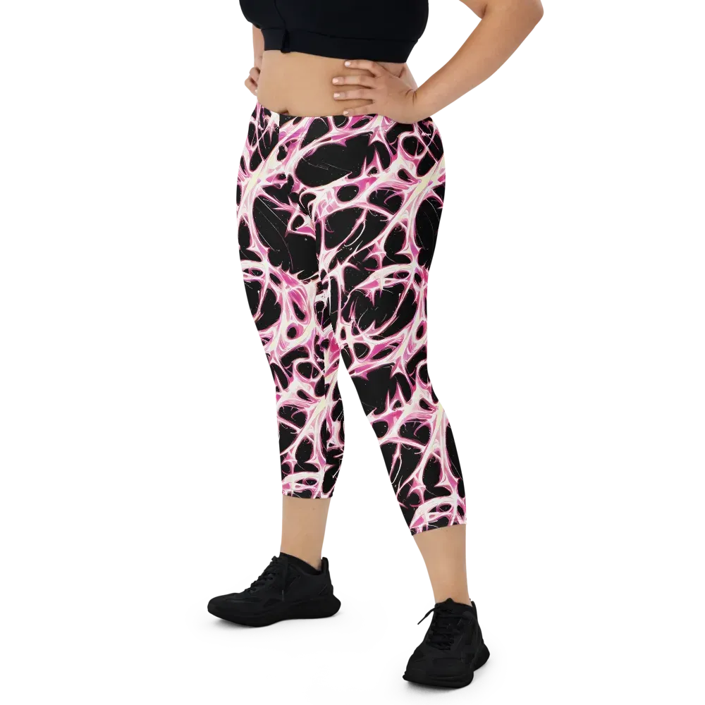 Fuchsia Fracture on Capri Leggings — Front