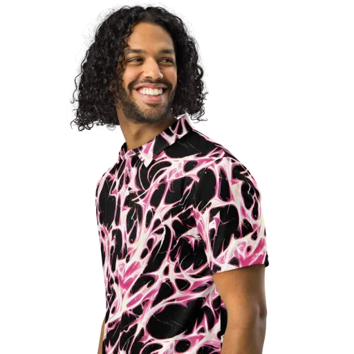 Fuchsia Fracture on a Men's Slim Fit Polo Shirt