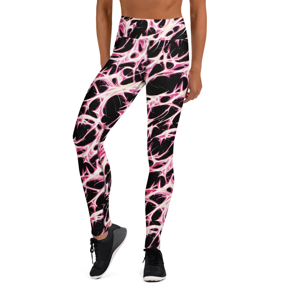 Fuchsia Fracture on Yoga Leggings — Front