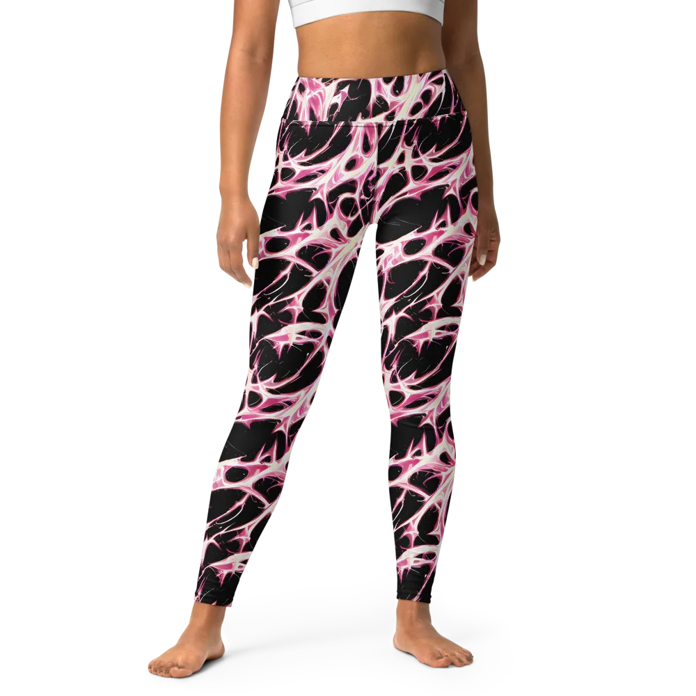 Fuchsia Fracture on Yoga Leggings — Front