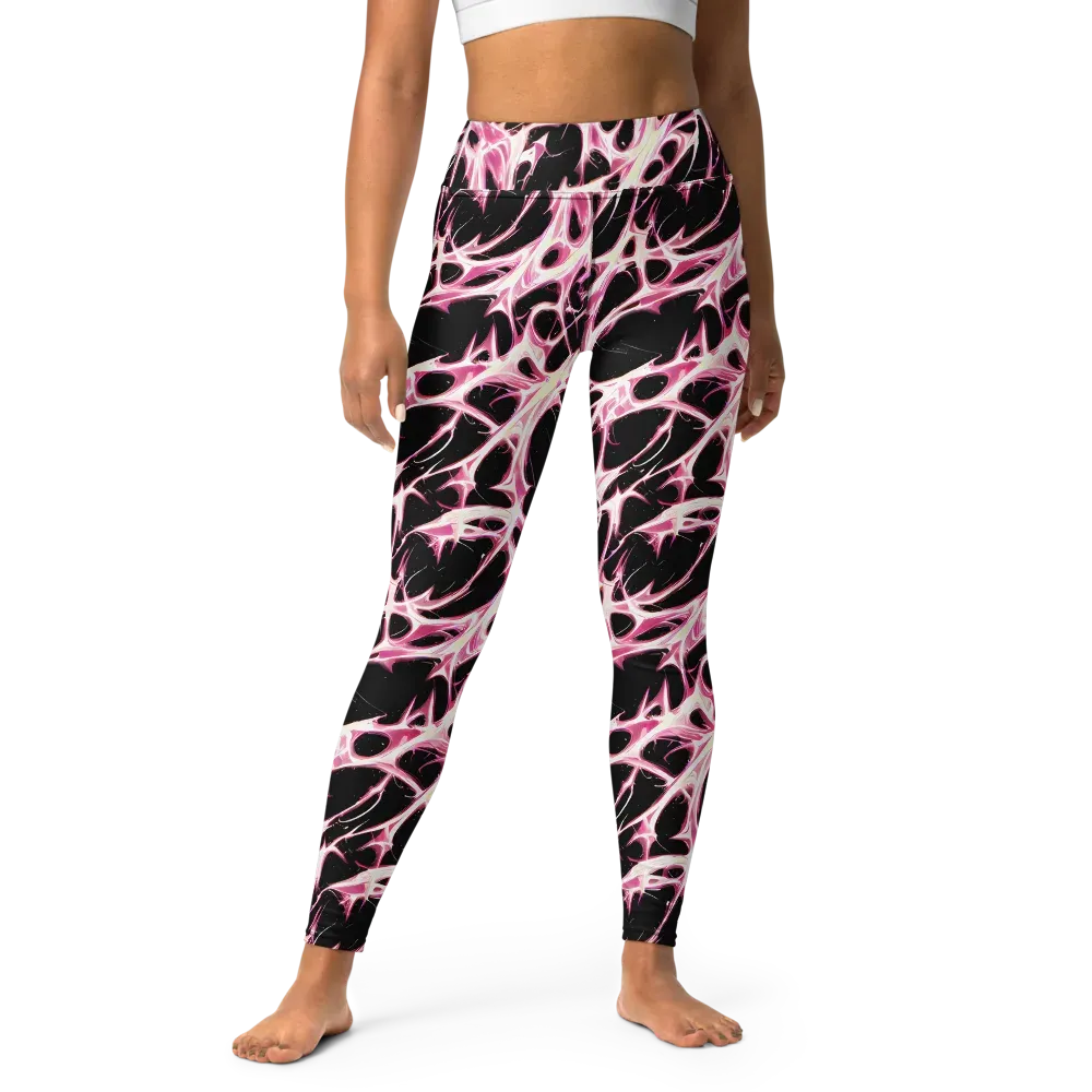 Fuchsia Fracture on Yoga Leggings — Front