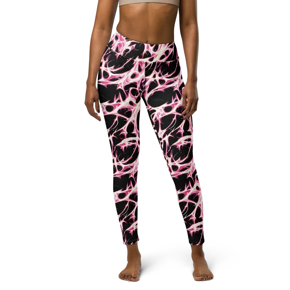 Fuchsia Fracture on Yoga Leggings — Front