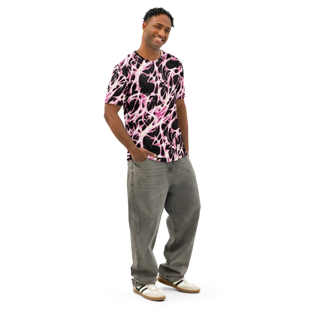 Fuchsia Fracture on Men's Cotton Crew Neck T-Shirt — Right Front