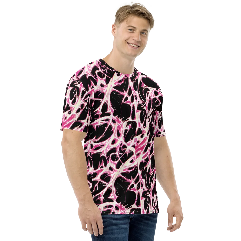 Fuchsia Fracture on Men's Crew Neck T-Shirt — Right