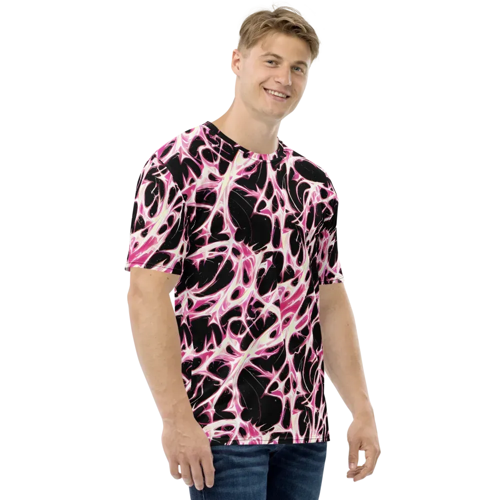 Fuchsia Fracture on Men's Crew Neck T-Shirt — Right