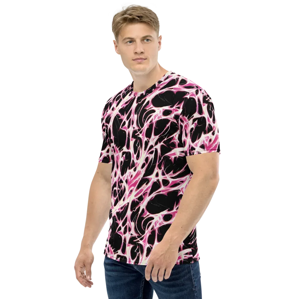Fuchsia Fracture on Men's Crew Neck T-Shirt — Left