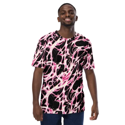 Fuchsia Fracture on a Men's Crew Neck T-Shirt